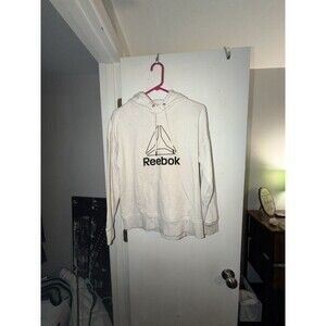 Reebok Women's (Large Logo Hoodie) Egret Heather NWT SIZE XS sweatshirt relaxed
